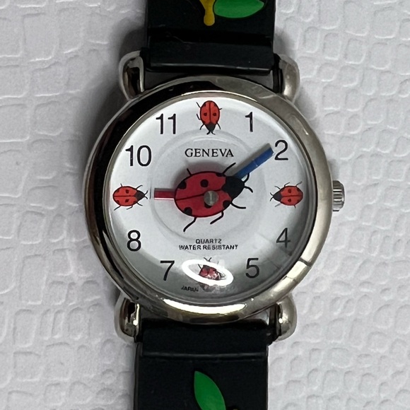 Geneva Quartz Girls Ladybug with Cherries Black Wrist Watch Water Resistant - Picture 7 of 14
